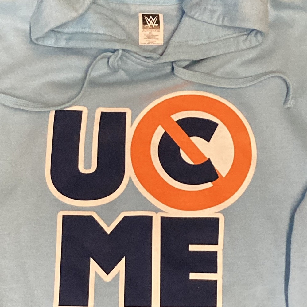 WWE Authentic John Cena U Can't See Me Never Give Up Light Blue Hoodie XLarge - Picture 2 of 8